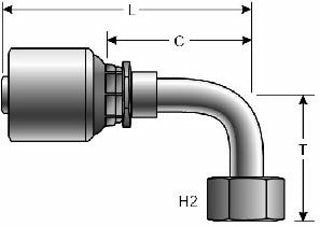 Gates G25179-1620 MegaCrimp Couplings Female JIC 37 Flare Swivel 90 Short Bent
