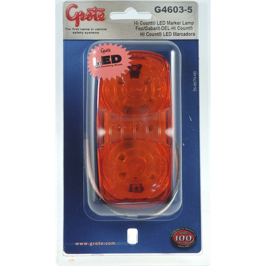 Grote G4603-5 Hi Count Square-Corner 13-Diode LED Clearance / Marker Yellow