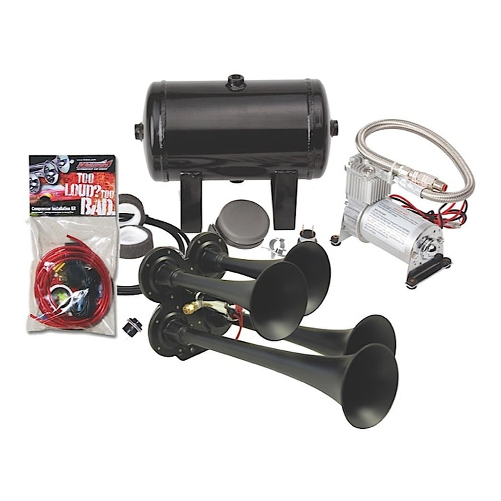 Kleinn HK4-1 Complete Quad Air Horn Package With With Black Xcr 2.0 Coating and 130 Psi SeaLED Air System