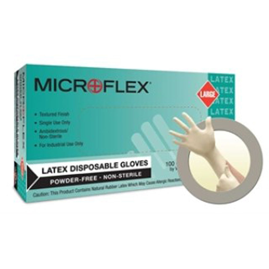 Ansell L56 Microflex Latex Gloves Powder Free Non-Sterile, Large 100/Pack