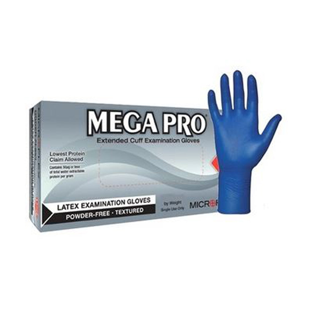 Ansell L85 Microflex MegaPro Latex Exam Gloves, Powder-Free Blue, Medium 50/Pack