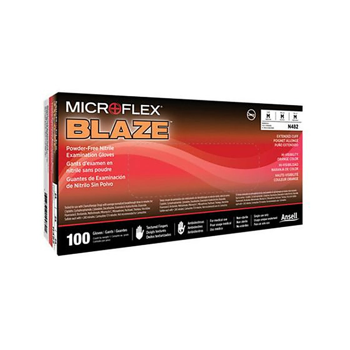 Ansell N48 Blaze Nitrile Powered Free Textured Fingertips, Large 100/Pack