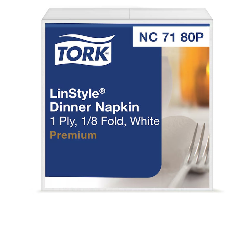 NC7180P Tork/Essity Premium LinStyle White Dinner Napkin, 1/8 Fold, 1-Ply 6/Case