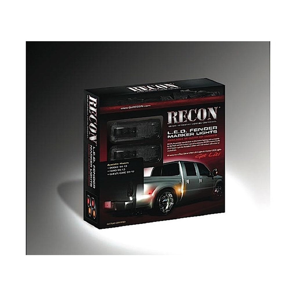 Recon 264136BK 1114 Ford Super Duty Dually Fender Lenses 2 Red/2 Amber LED Lights Smoke Lens Black Trim (4Pc)