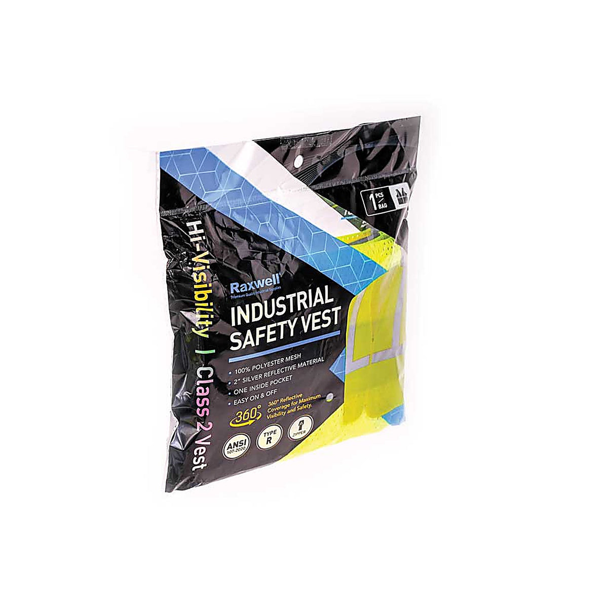 Raxwell - RSB1101LXL - Safety Vest, Class 2 Standard Hi-Vis, 1 Pocket & Zipper Closure, Mesh Poly, L/xl, 1/P