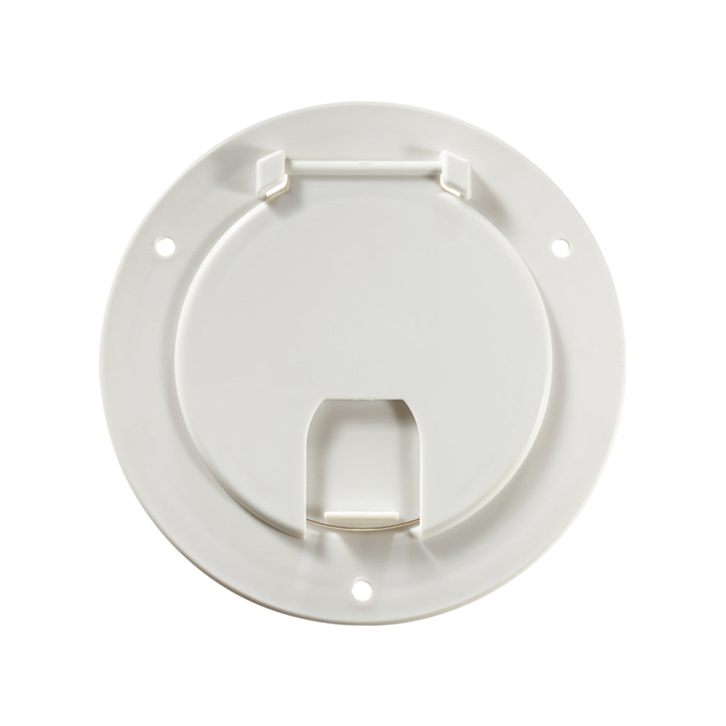 RV Designer B110 Deluxe Cable Hatch Round Polar White 5.2In X 2.6In (Replaceable Lid)