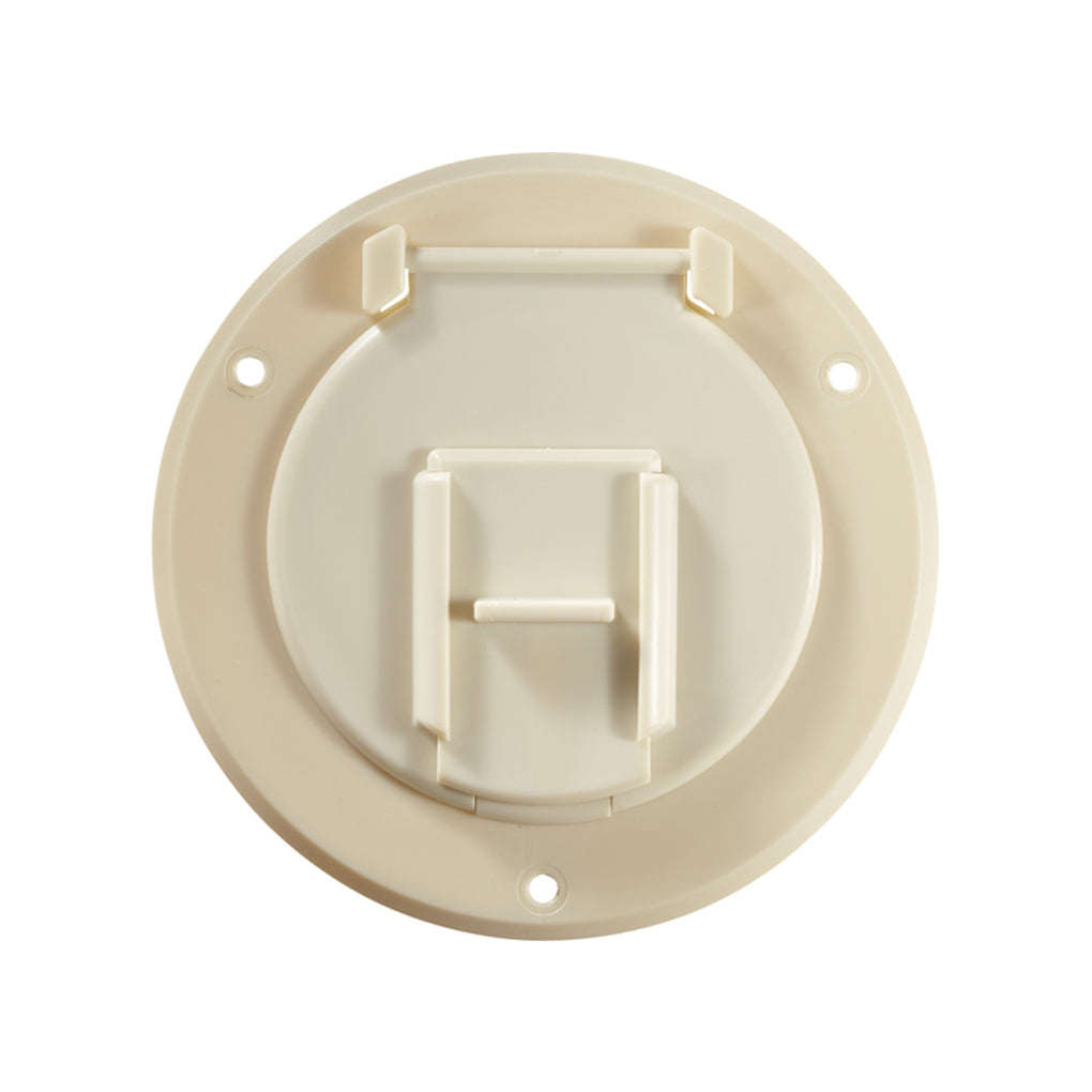 RV Designer B122 Basic Cable Hatch Round Col White 4.3In X 2.3In (Replaceable Lid)