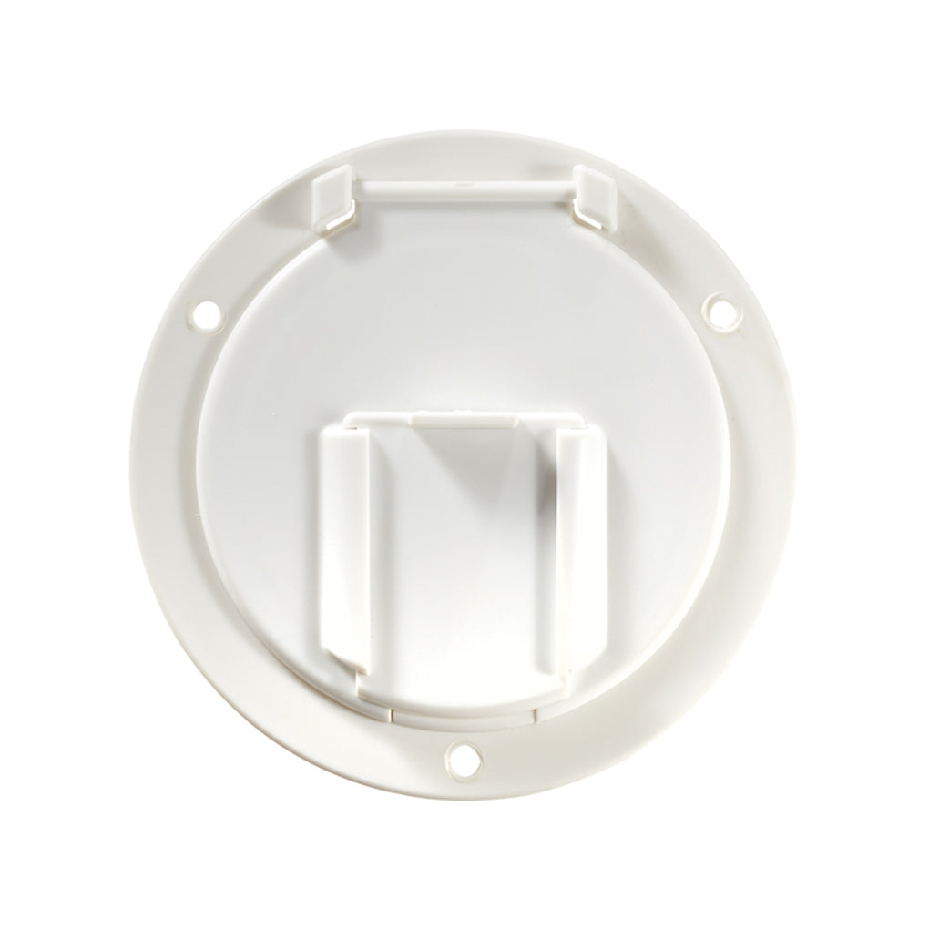 RV Designer B130 Low Profile Cable Hatch Round Polar White 4.6In X 2.6In (Replaceable Lid)