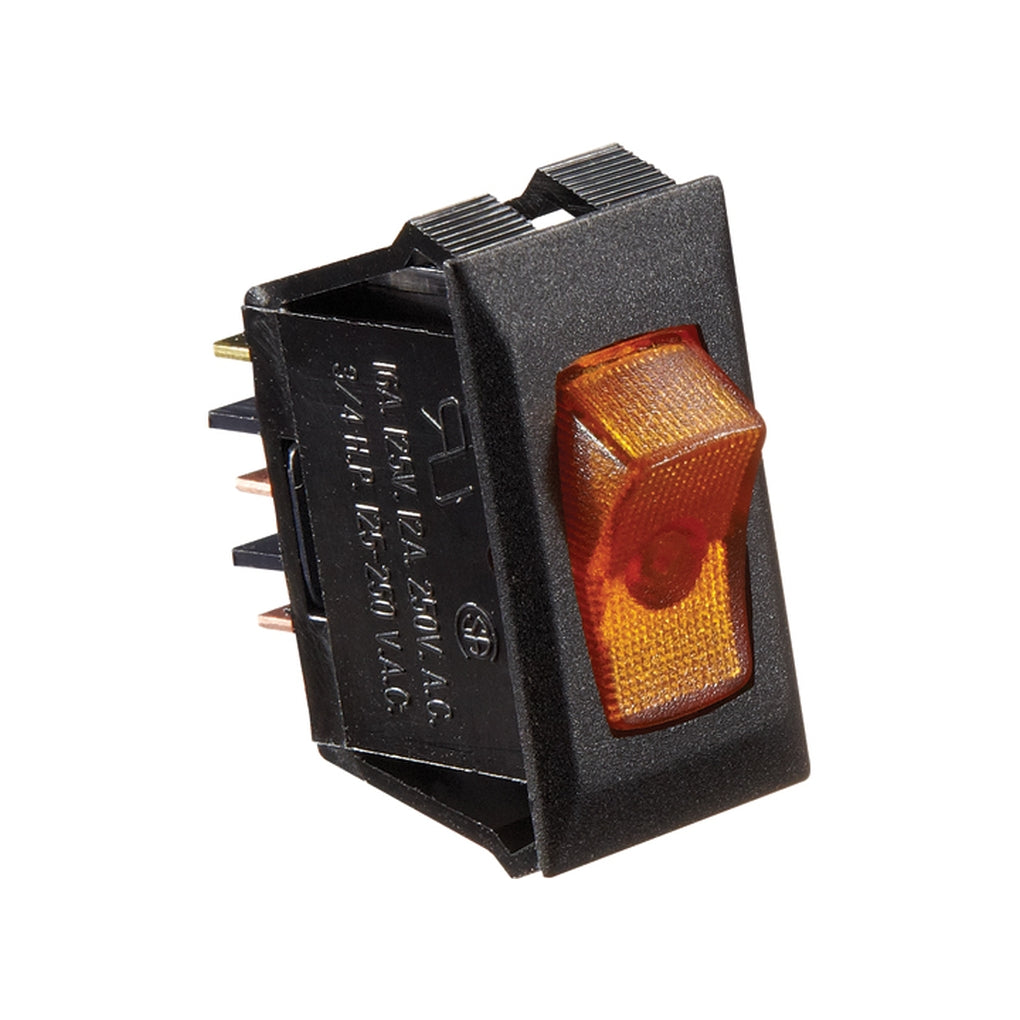 RV Designer S249 Black W/Amber Rocker Switch 10 A Illuminated On/Off Spst Cutout .550In X