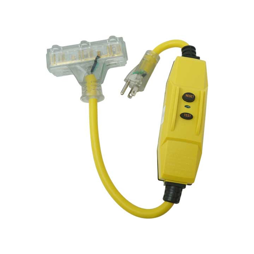 Southwire 26020008-6 12Ga Shockshield GFCI Protected Inline Cordset W/3Outlets 2Ft 15Amp Yellow