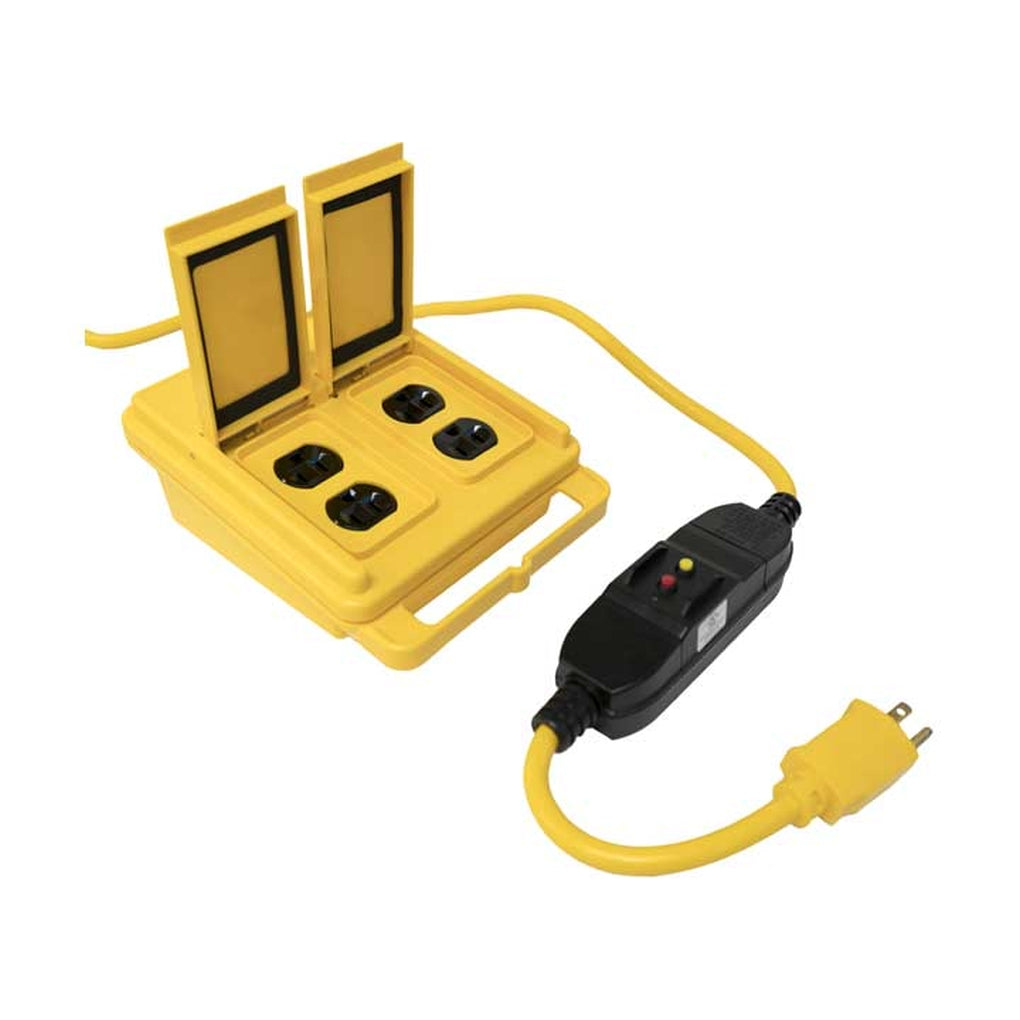 Southwire 28458802 12/3 6Ft Sjtw 15A Quad Outlet Box W/Flip Cover & Inline GFCI