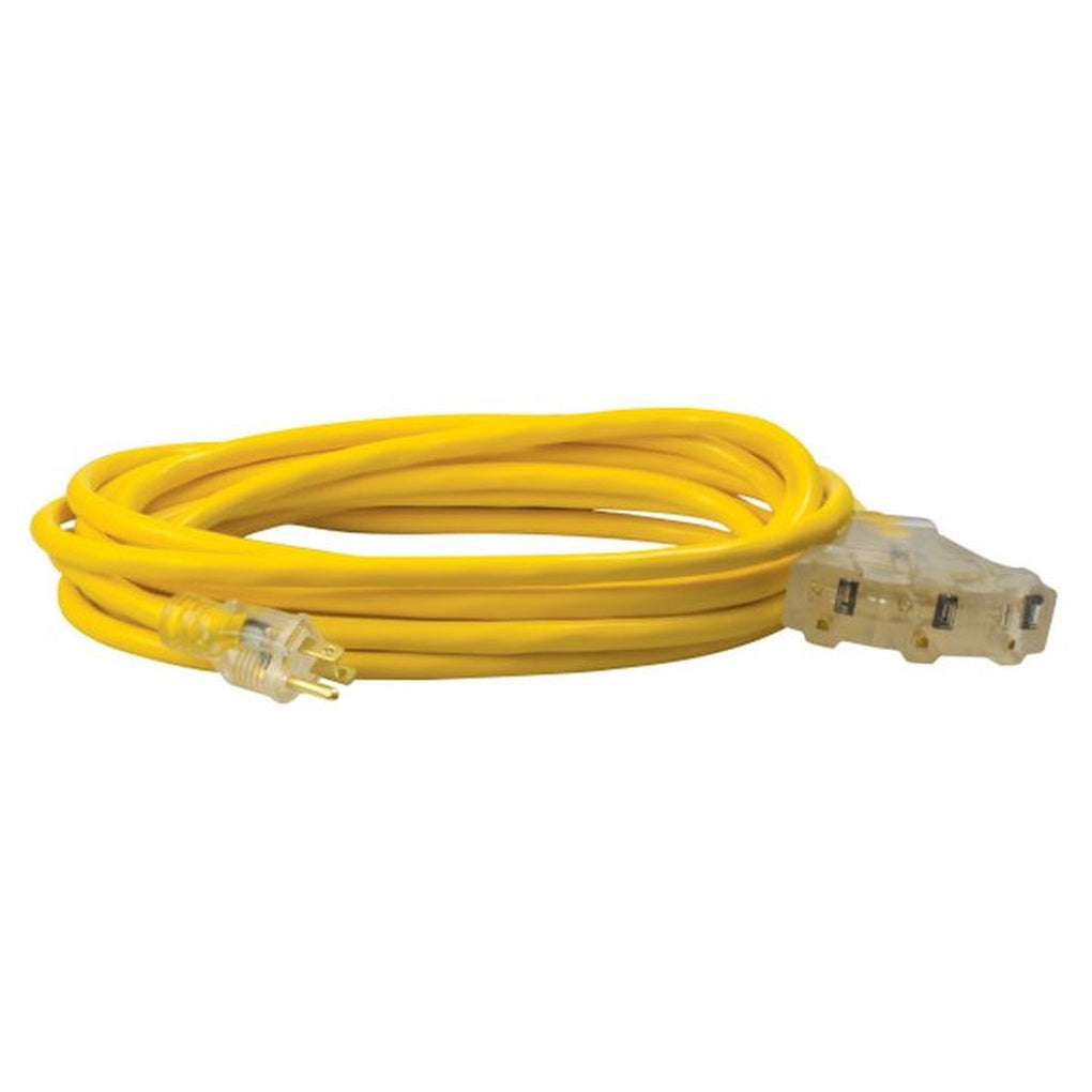 Southwire 4187SW8802 25Ft Sjtw 12/3 Threeway Power Block w/Lighted End (Yellow)