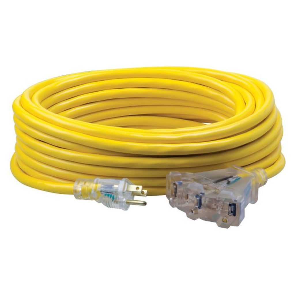 Southwire 4188SW8802 50Ft Sjtw 12/3 Threeway Power Block w/Lighted End (Yellow)