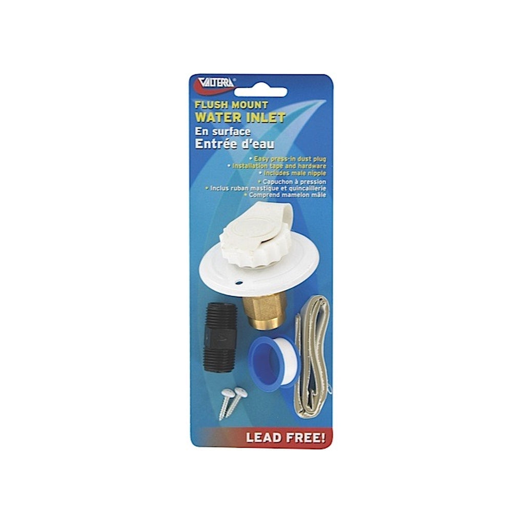 Valterra A01-0171LFVP Water Inlet 23/4In Metal Flange White Leadfree Carded