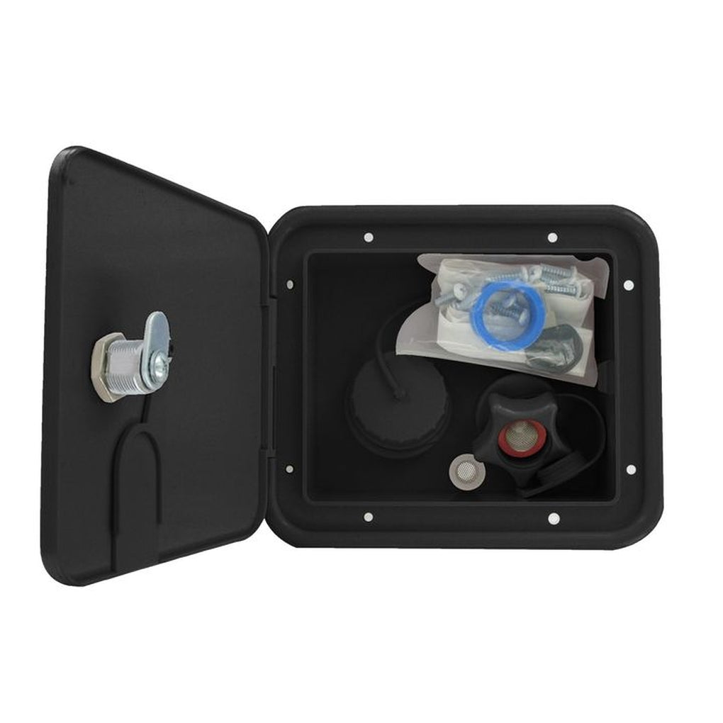 Valterra A01-2000BKVP Gravity/Brass City Water Inlet Hatch Black Carded