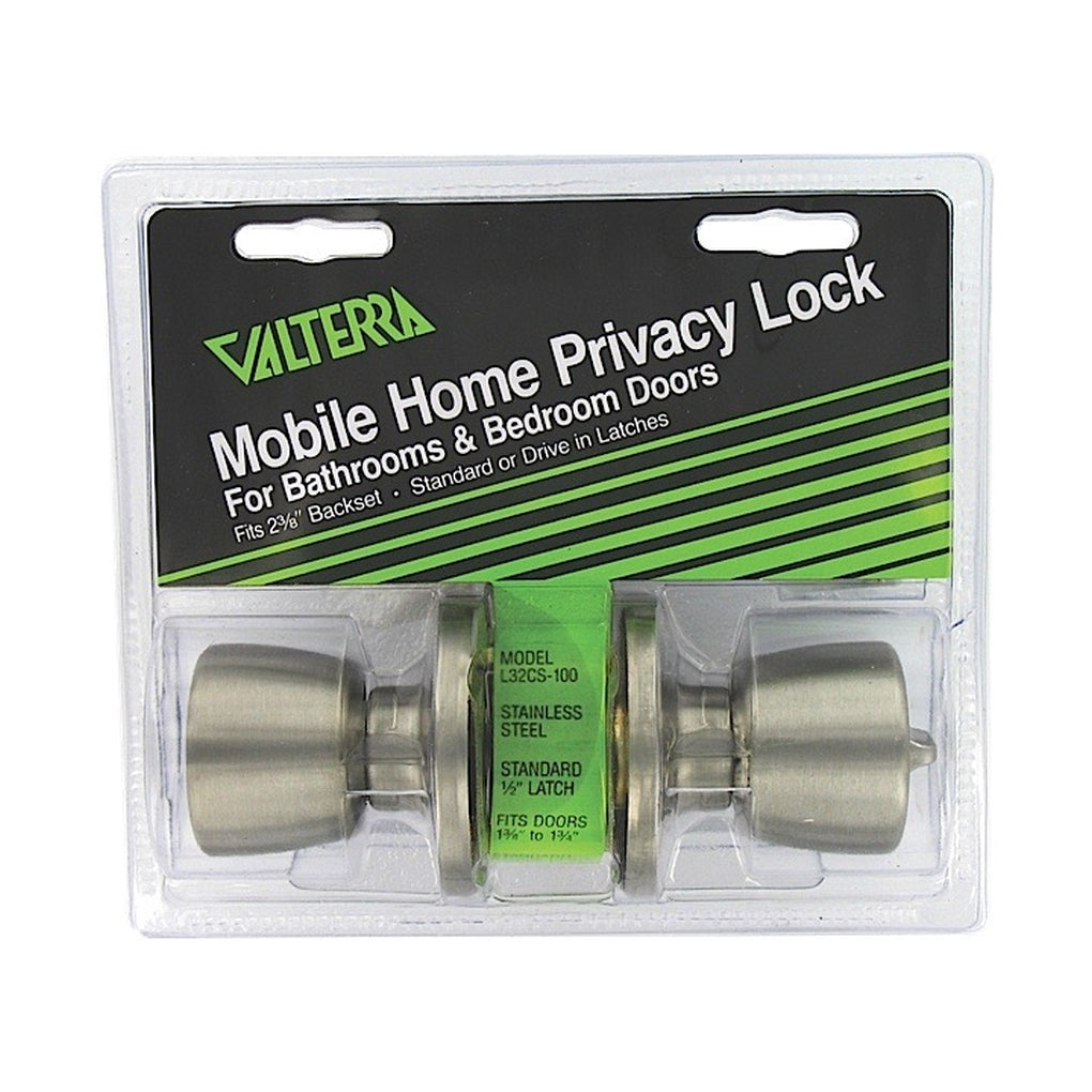 Valterra L32CS100 Door Lock Bathroom/Bedroom Privacy Knob X Knob SS Clam Shell