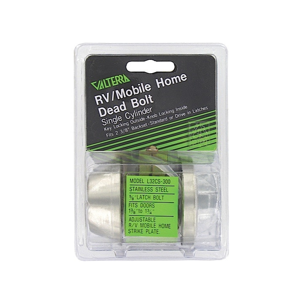 Valterra L32CS3008 Door Deadbolt Single Cylinder 5/8In Throw SS Clam Shell