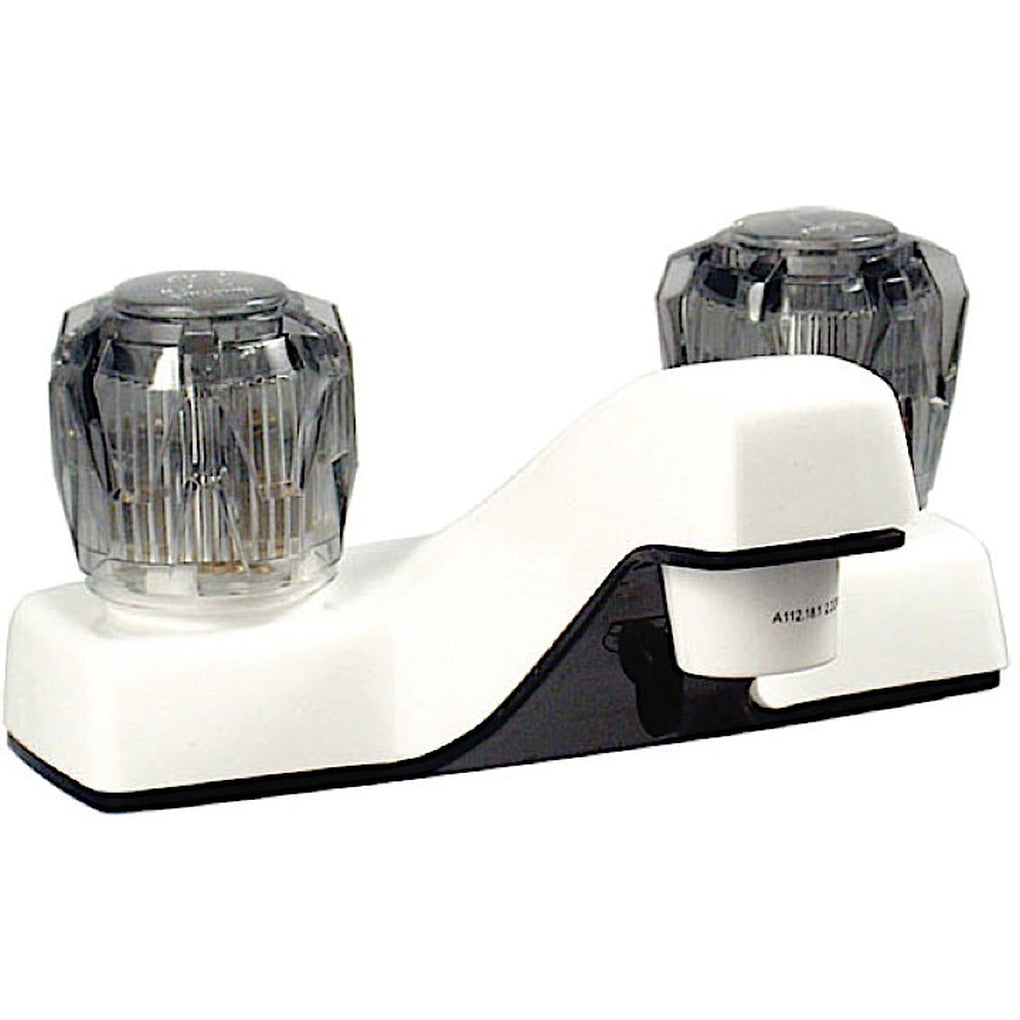 Valterra PF212203 Lavatory Faucet 4In 2 Smoke Knobs Plastic White