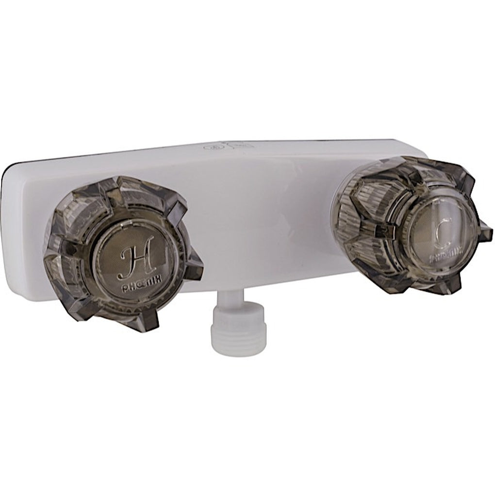 Valterra PF213243 Shower Valve w/Vac Brkr 4In 2 Smoke Knobs Brass/Plastic White