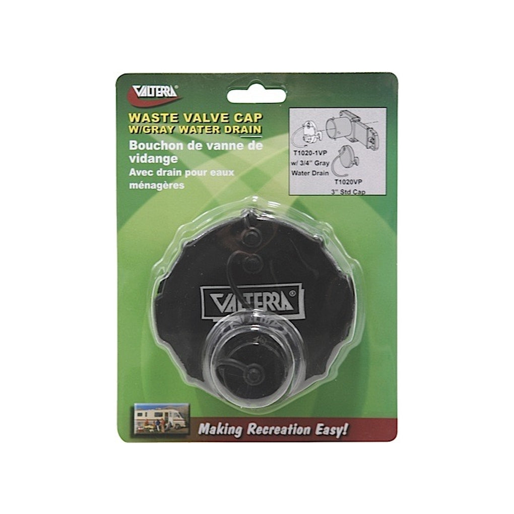 Valterra T1020-1VP Waste Valve Cap 3In 3/4In Ght With Cap Black Carded