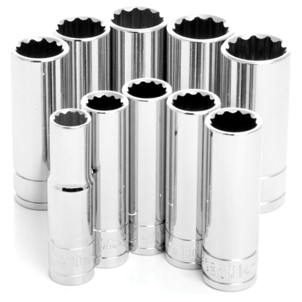 Wilmar Performance Tool W38700 10-Piece 3/8 In. Drive 12 Point Metric Deep Socket Set