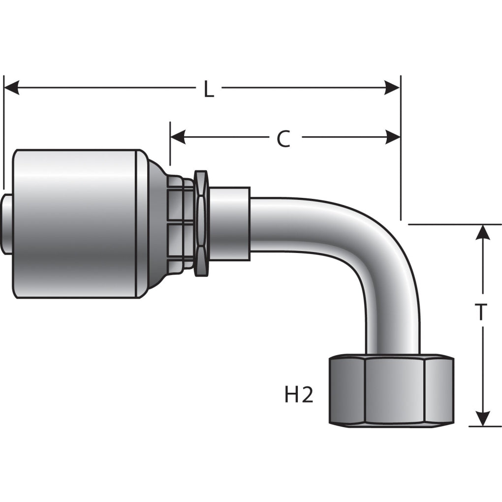 Gates G25179-1620 MegaCrimp Couplings Female JIC 37 Flare Swivel - 90 Short Bent