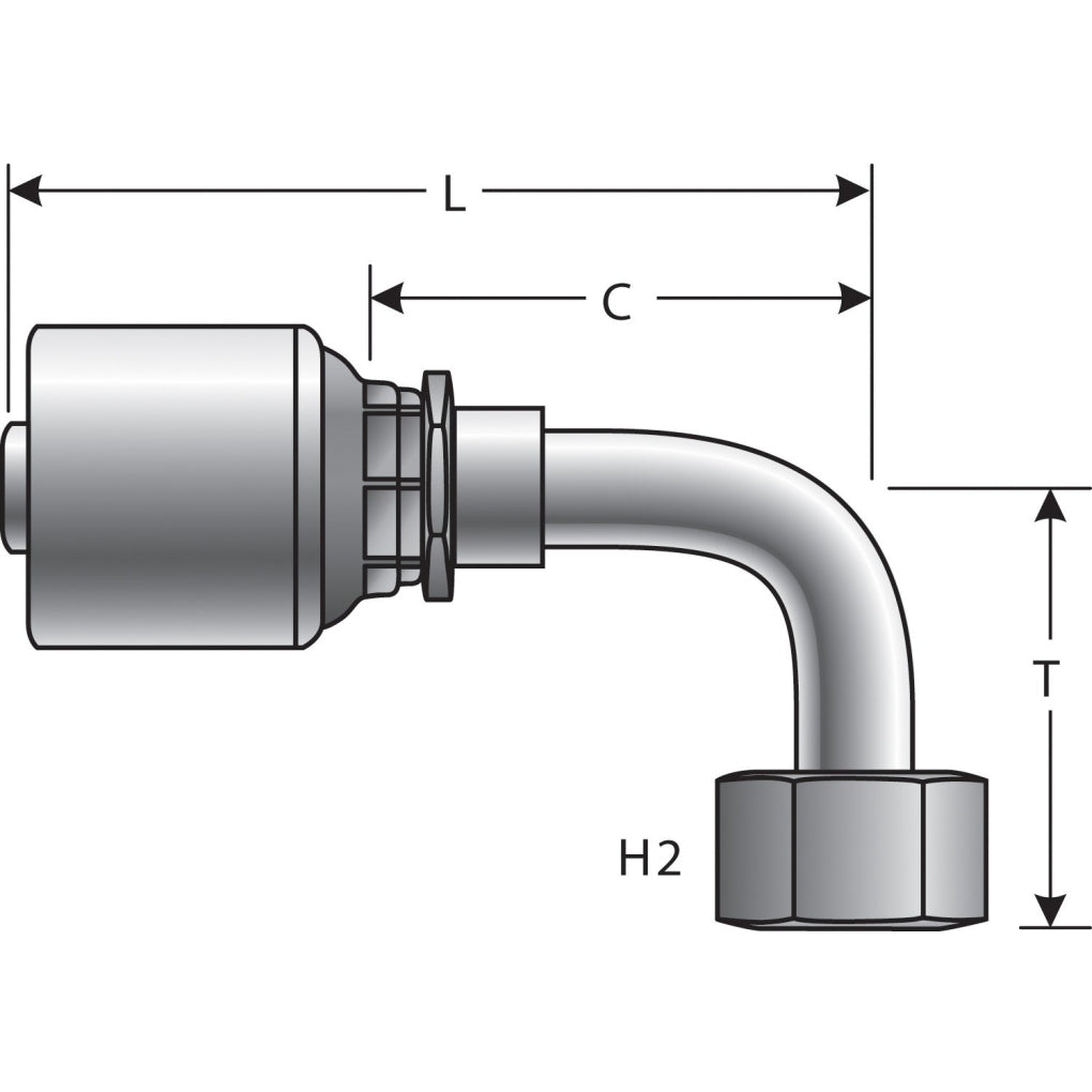 Gates G25179-1216 MegaCrimp Couplings Female JIC 37 Flare Swivel - 90 Short Bent 12G-16FJX90S