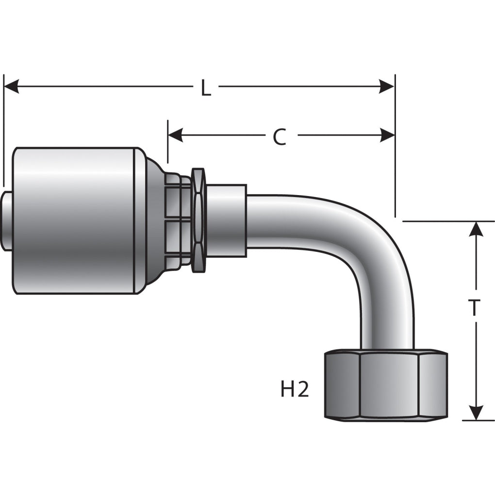 Gates G25183-2020 MegaCrimp Coupling Female JIC 37 Flare Swivel - 90 Extra Long 20G-20FJX90-089